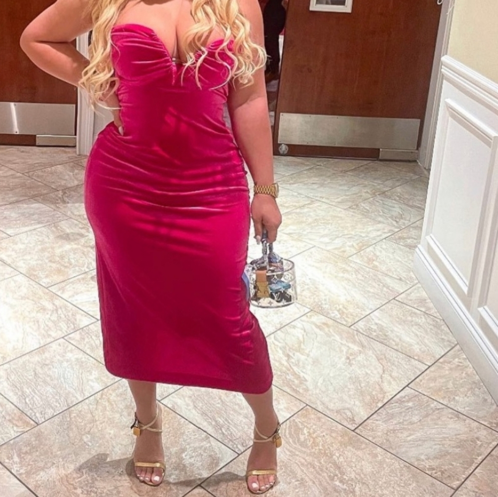 Zara * Velvet Midi Dress Pink Size XS - Picture 8 of 16